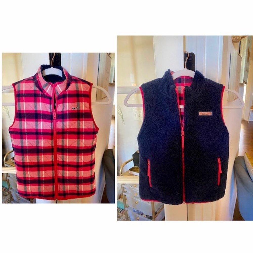 VINEYARD VINES REVERSIBLE PLAID SHERPA VEST - NWOT - GIRL'S SIZE MEDIUM (12)
